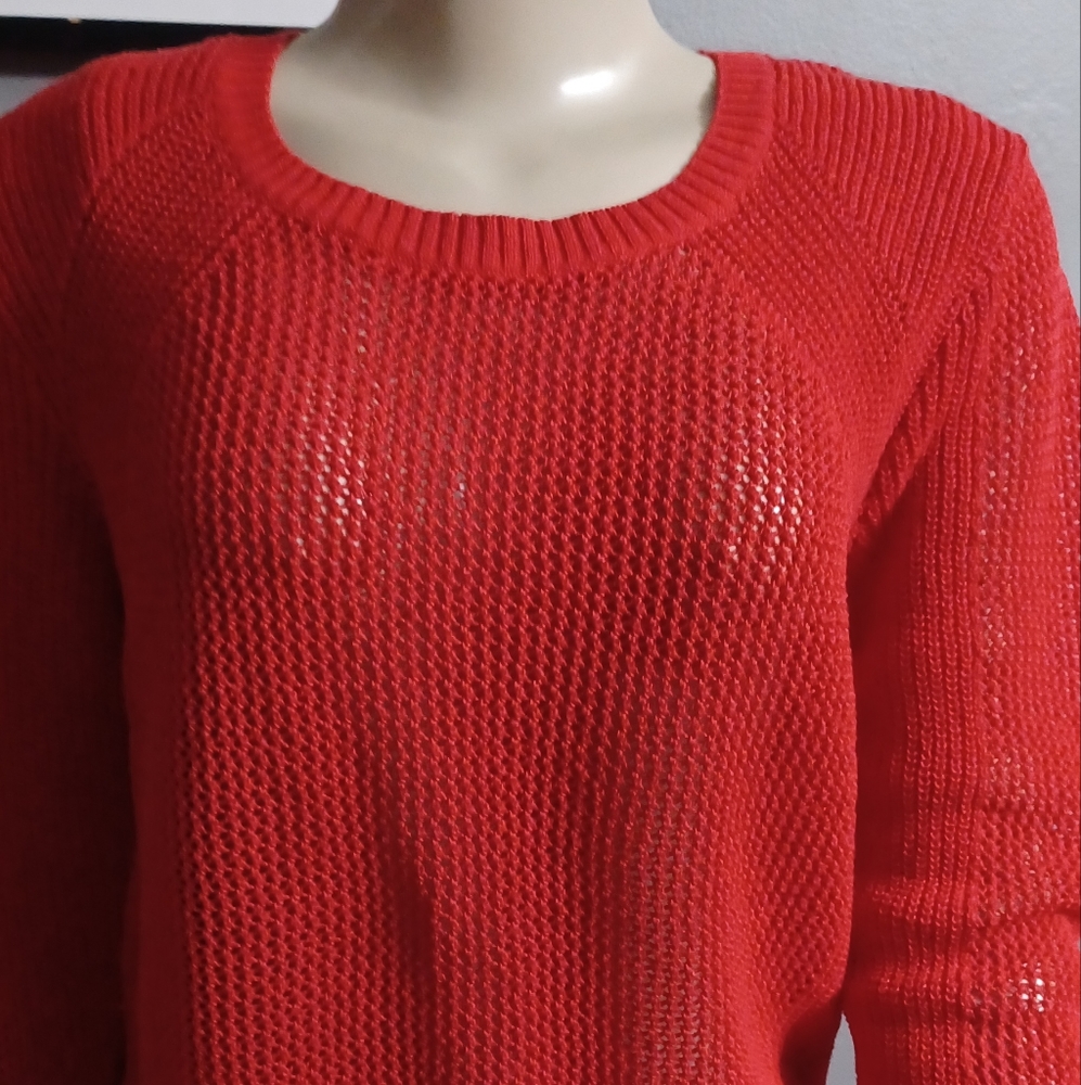 Athleta New With Tags Red Mesh Knit Crew Neck long Sleeve Sweater